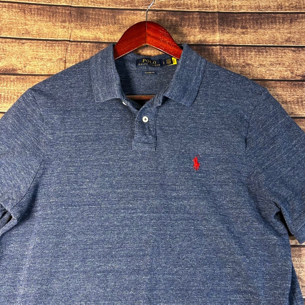 Polo Ralph Lauren Mens Classic Fit Blue Heather Short Sleeve Polo Shirt Large